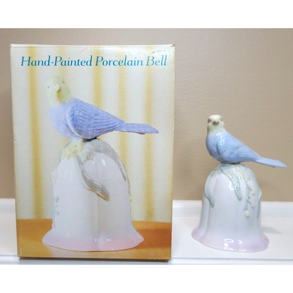 Hand Painted Vintage Porcelain Bell Bird Embossed Floral Leaf Branch Colorful